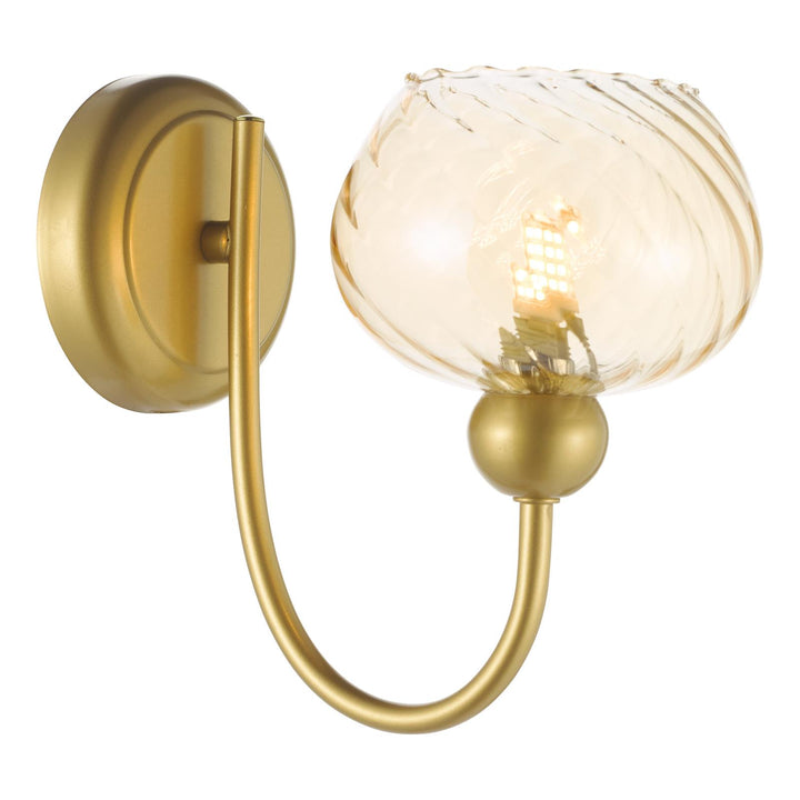 Dar COG0735 Cognac Wall Light Satin Gold and Champagne Ribbed Glass