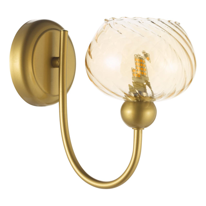 Dar COG0735 Cognac Wall Light Satin Gold and Champagne Ribbed Glass