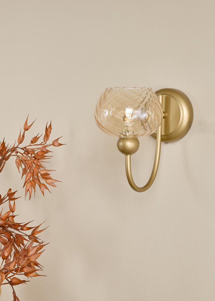 Dar COG0735 Cognac Wall Light Satin Gold and Champagne Ribbed Glass