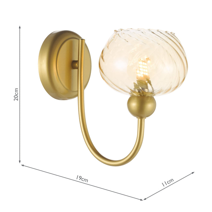 Dar COG0735 Cognac Wall Light Satin Gold and Champagne Ribbed Glass
