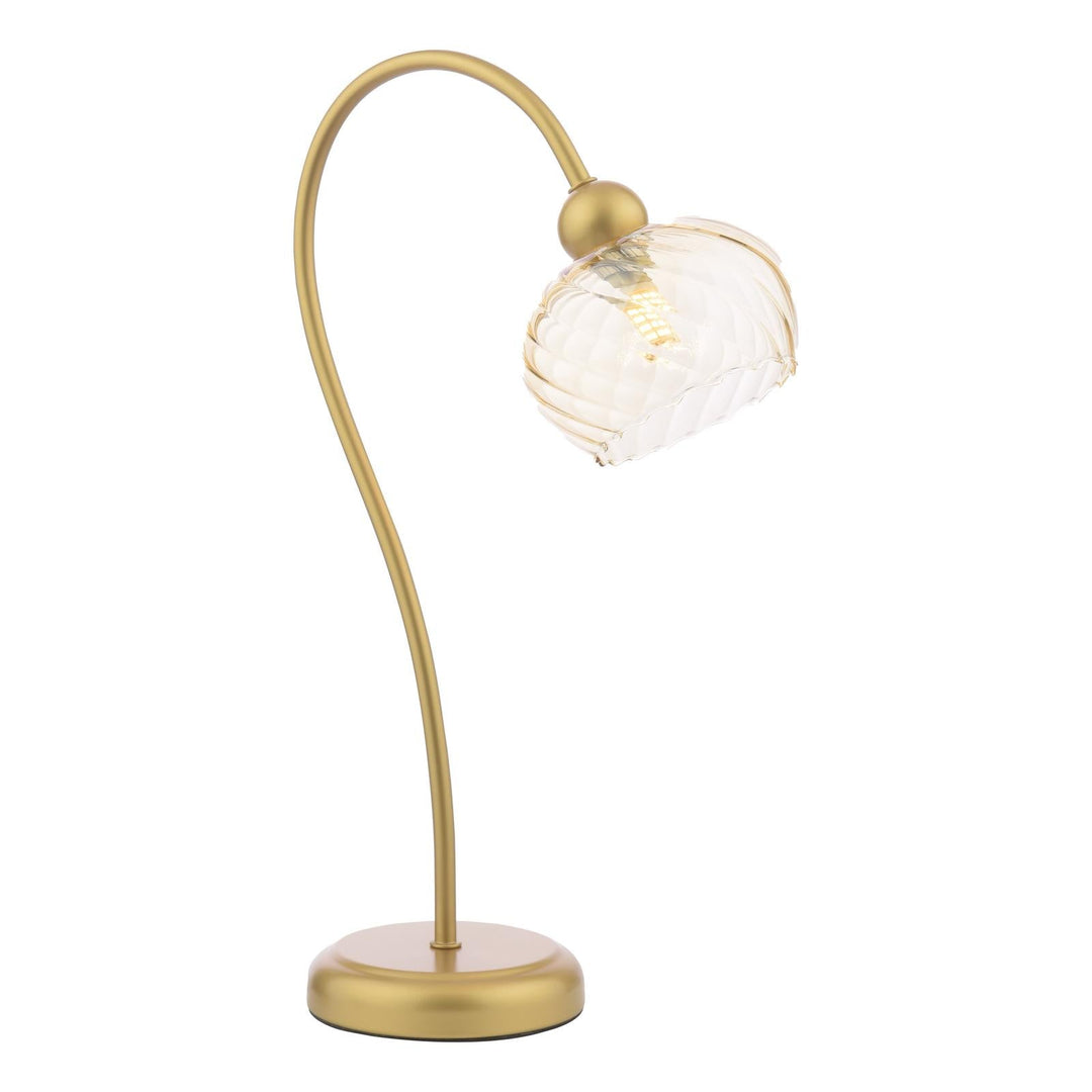 Dar COG4235 Cognac Table Lamp Satin Gold and Champagne Ribbed Glass