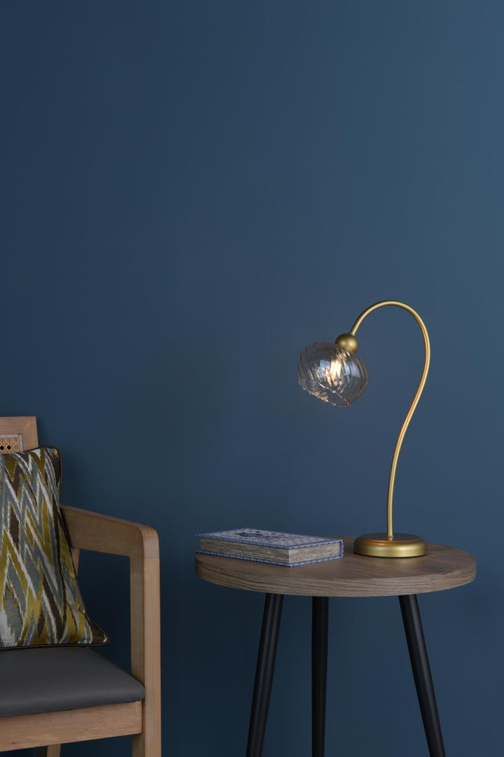 Dar COG4235 Cognac Table Lamp Satin Gold and Champagne Ribbed Glass