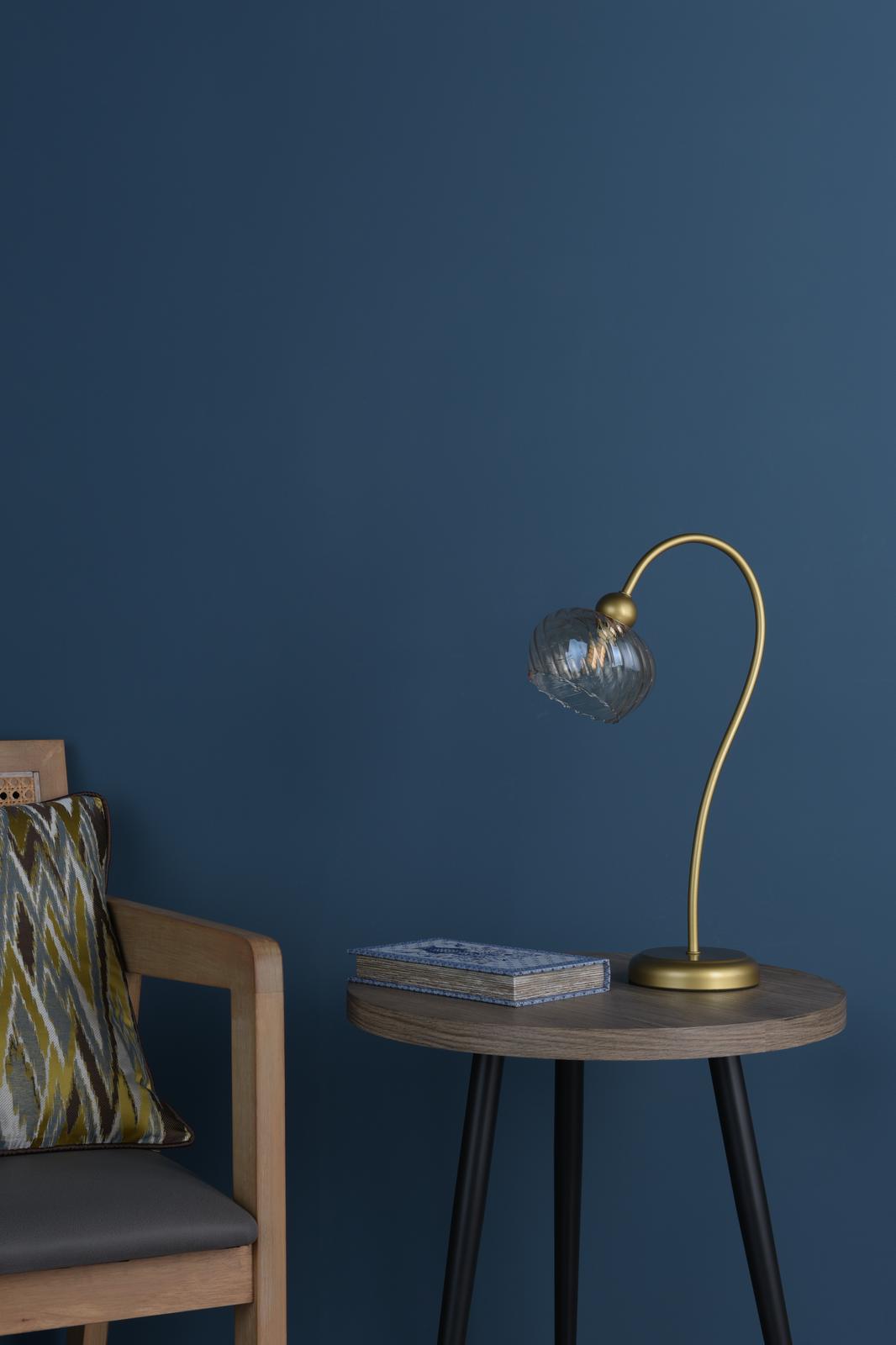 Dar COG4235 Cognac Table Lamp Satin Gold and Champagne Ribbed Glass
