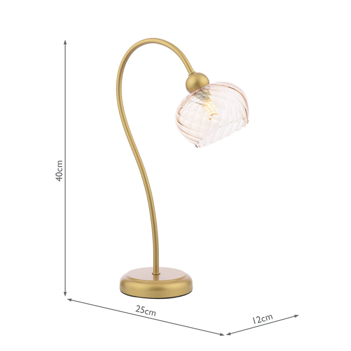 Dar COG4235 Cognac Table Lamp Satin Gold and Champagne Ribbed Glass