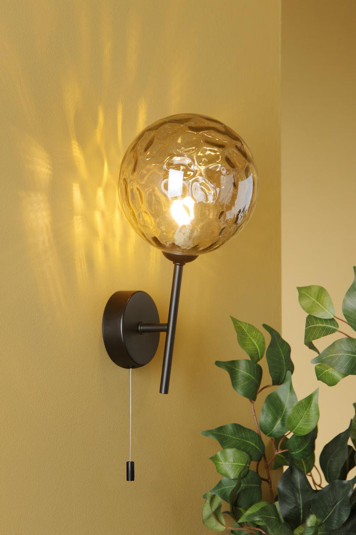 Dar COH0722-10 Cohen Wall Light Matt Black With Smoked Dimpled Glass