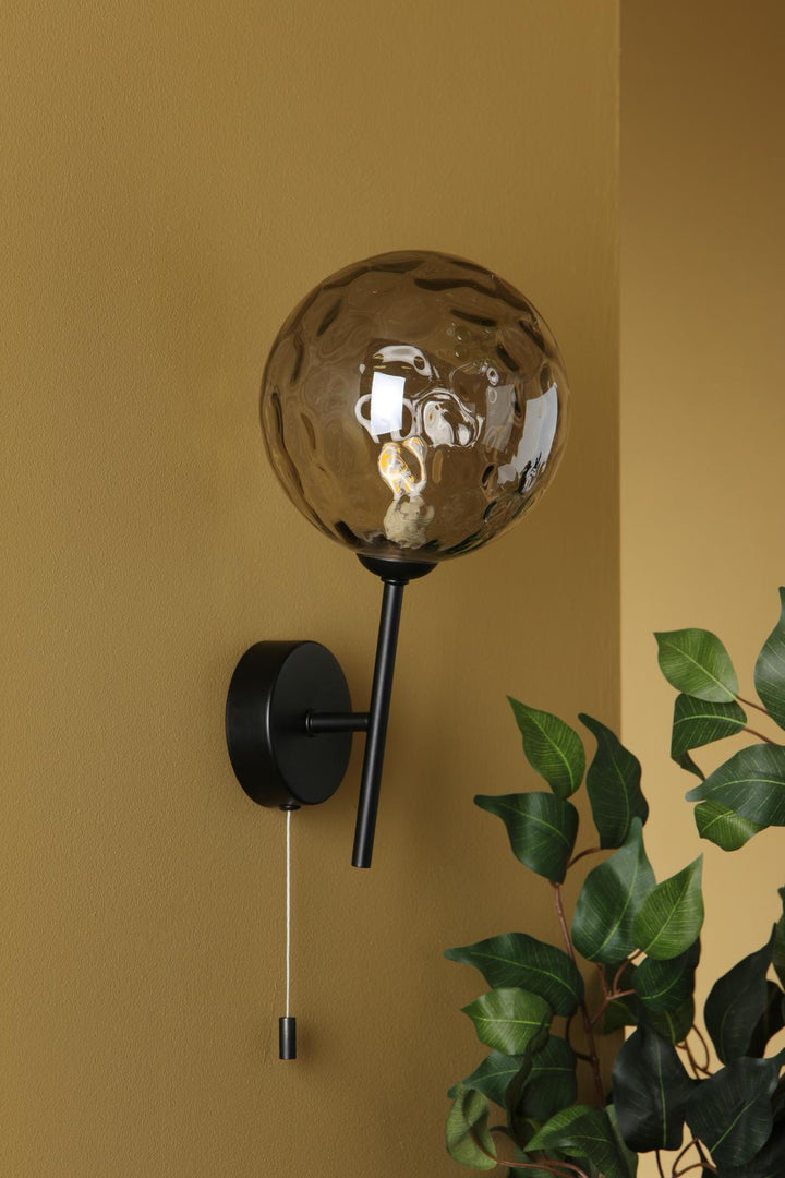 Dar COH0722-10 Cohen Wall Light Matt Black With Smoked Dimpled Glass