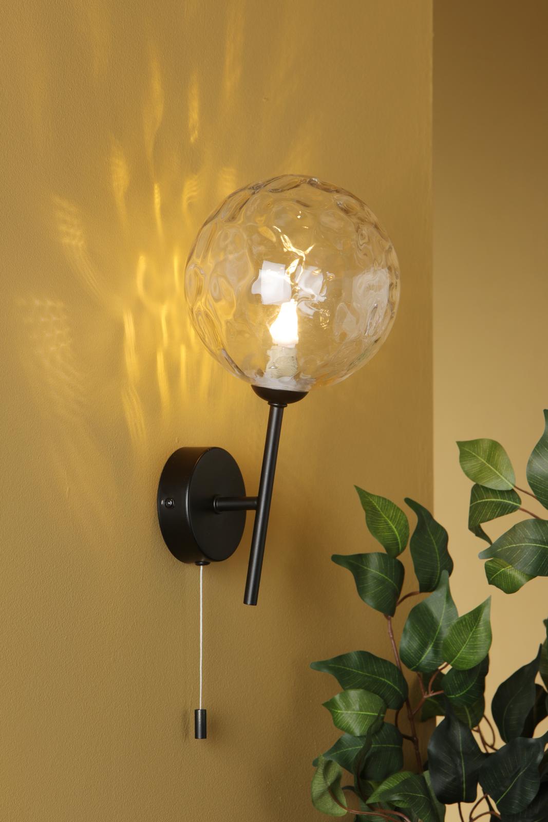 Dar COH0722-12 Cohen Wall Light Matt Black With Clear Dimpled Glass