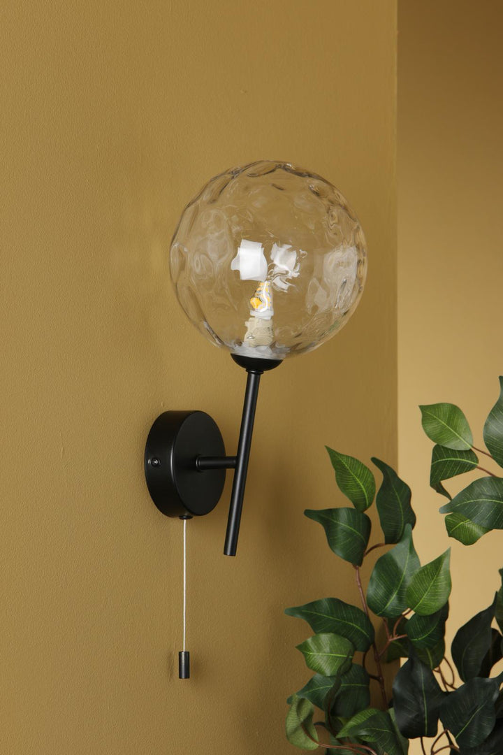 Dar COH0722-12 Cohen Wall Light Matt Black With Clear Dimpled Glass