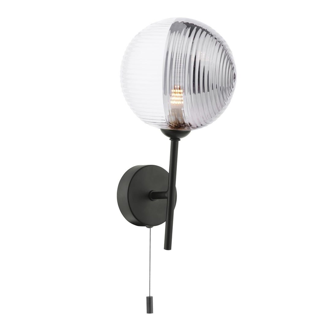 Dar COH0722-19 Cohen Wall Light Matt Black With Smoked/Clear Ribbed Glass