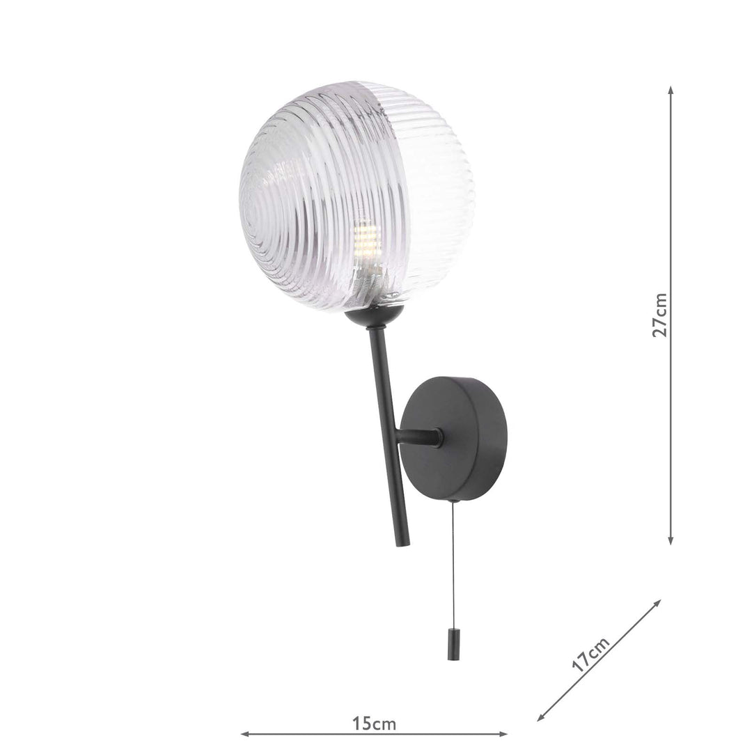 Dar COH0722-19 Cohen Wall Light Matt Black With Smoked/Clear Ribbed Glass
