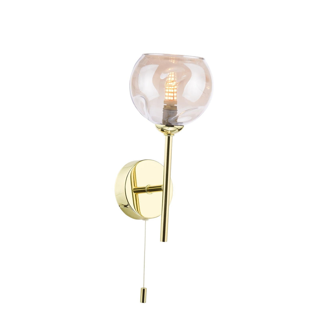 Dar COH0735-16 Cohen Wall Light Polished Gold With Organic Amber Glass
