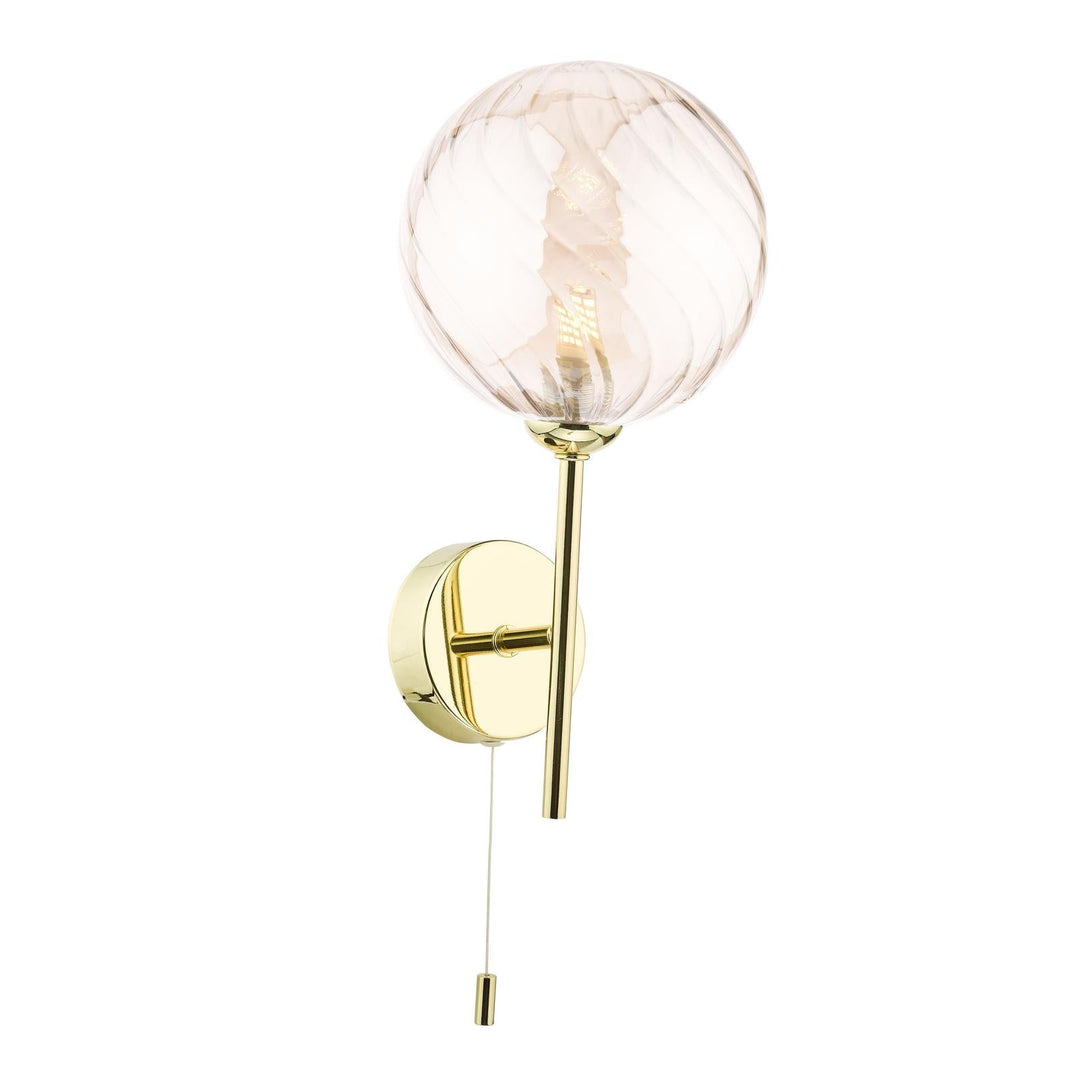 Dar COH0735-26 Cohen Wall Light Polished Gold With Twisted Amber Glass