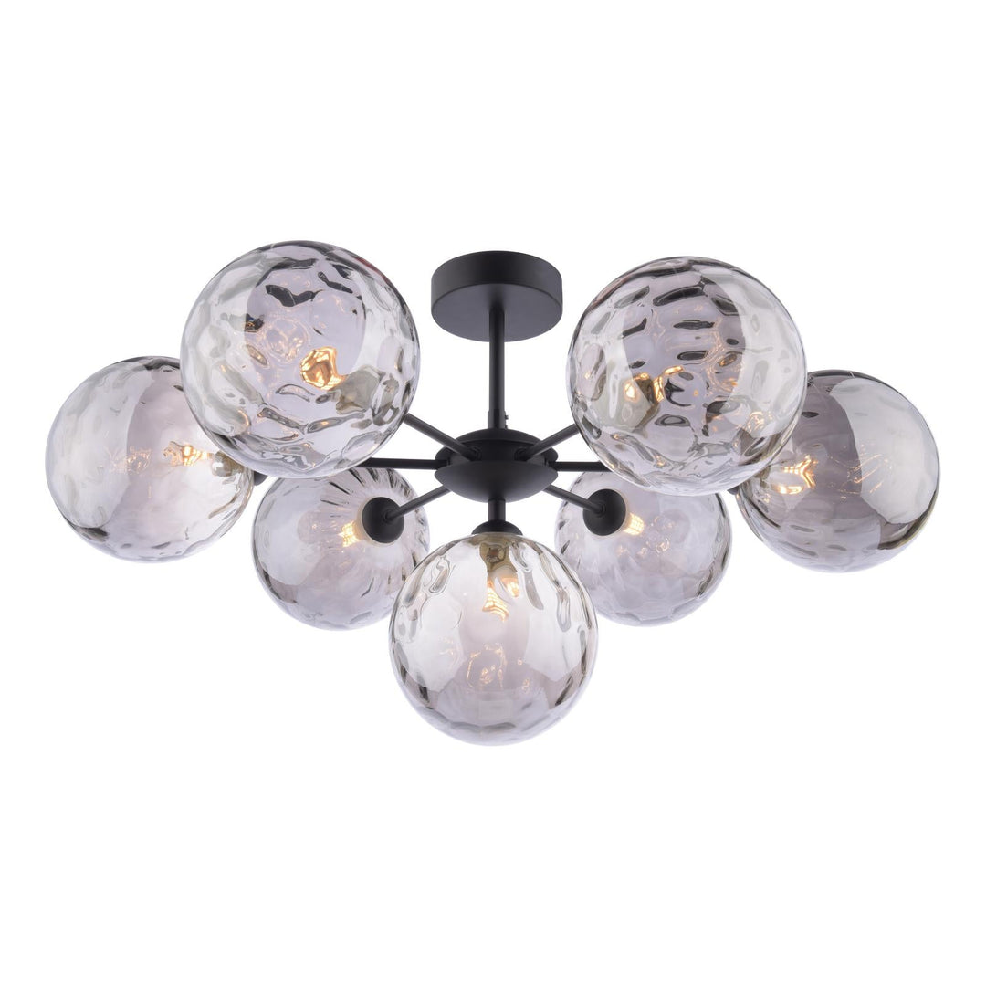 Dar COH3422-10 Cohen 7 Light Pendant Matt Black With Smoked Dimpled Glass