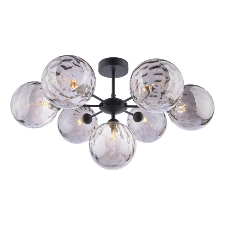 Dar COH3422-10 Cohen 7 Light Pendant Matt Black With Smoked Dimpled Glass