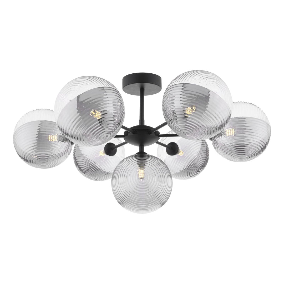 Dar COH3422-19 Cohen 7 Light Pendant Matt Black With Smoked/Clear Ribbed Glass