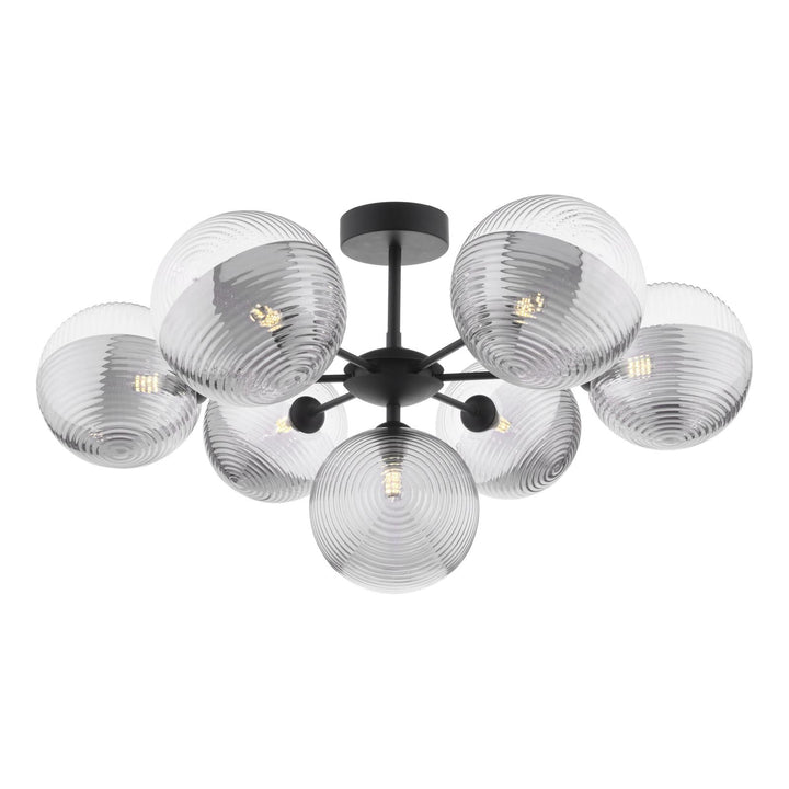 Dar COH3422-19 Cohen 7 Light Pendant Matt Black With Smoked/Clear Ribbed Glass