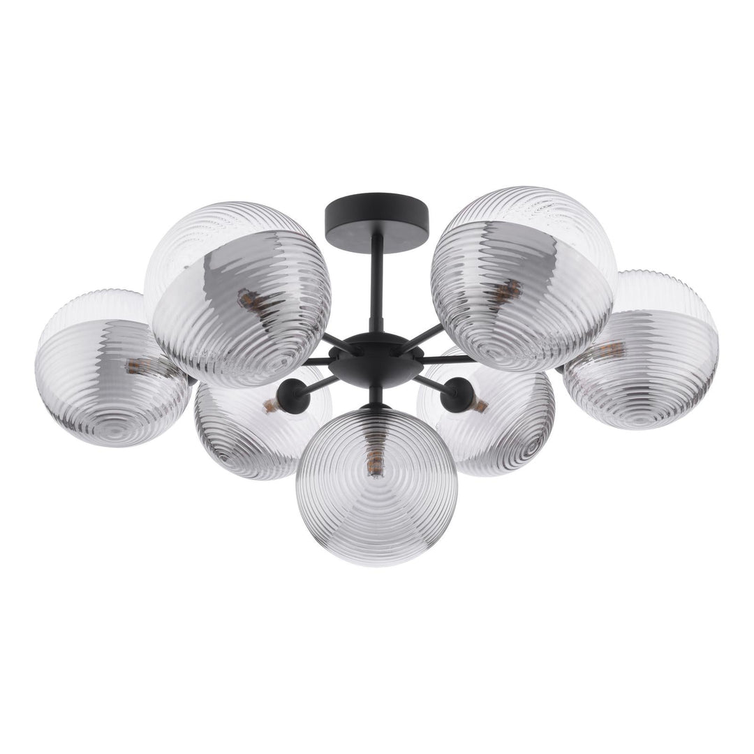 Dar COH3422-19 Cohen 7 Light Pendant Matt Black With Smoked/Clear Ribbed Glass