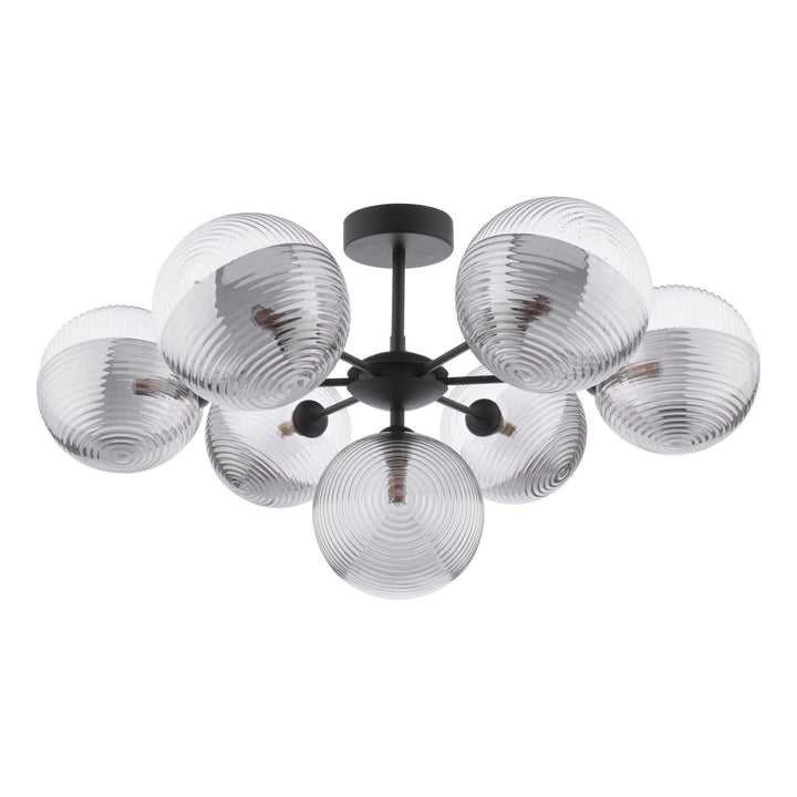 Dar COH3422-19 Cohen 7 Light Pendant Matt Black With Smoked/Clear Ribbed Glass