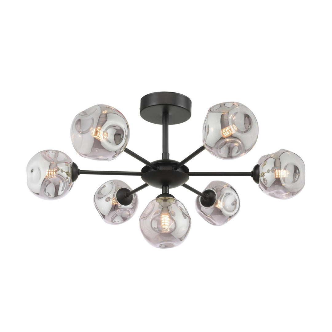 Dar COH3422-28 Cohen 7 Light Pendant Matt Black With Closed Organic Smoked Glass