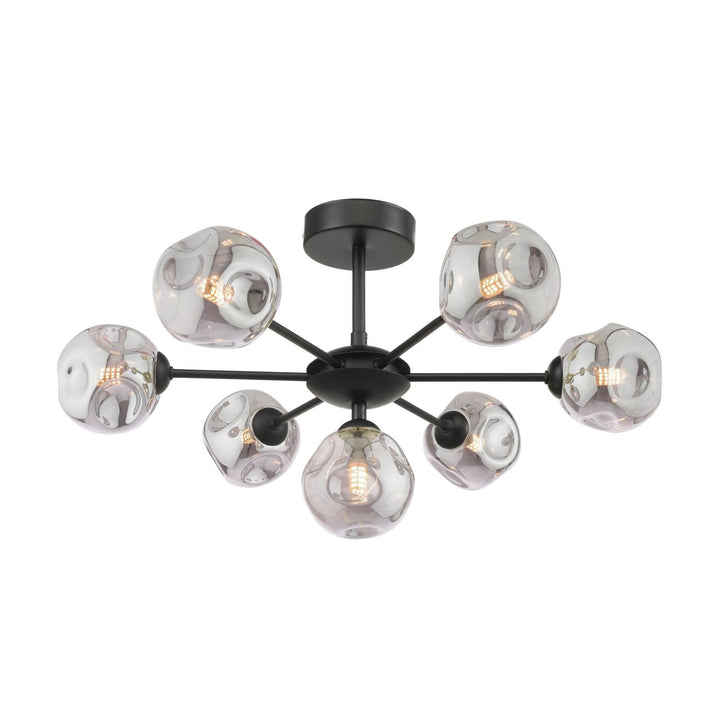 Dar COH3422-28 Cohen 7 Light Pendant Matt Black With Closed Organic Smoked Glass