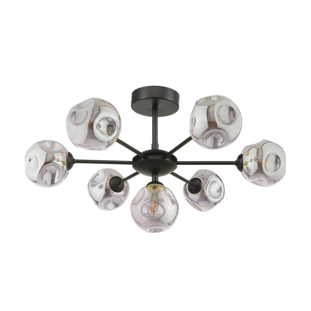 Dar COH3422-28 Cohen 7 Light Pendant Matt Black With Closed Organic Smoked Glass