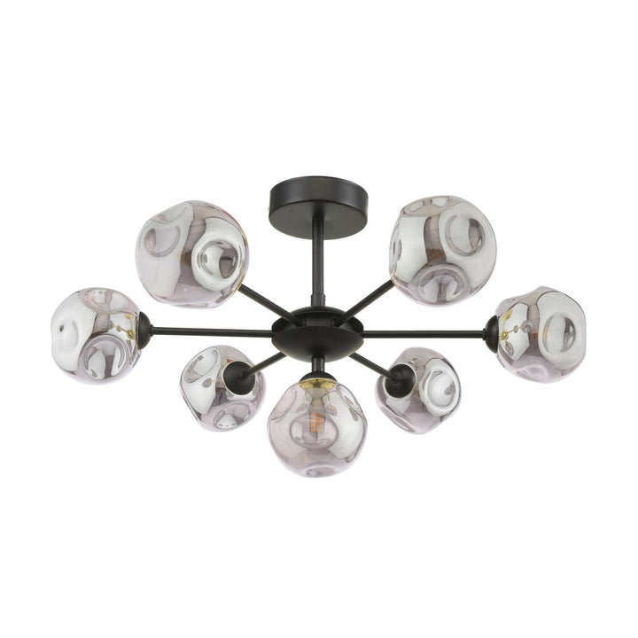 Dar COH3422-28 Cohen 7 Light Pendant Matt Black With Closed Organic Smoked Glass