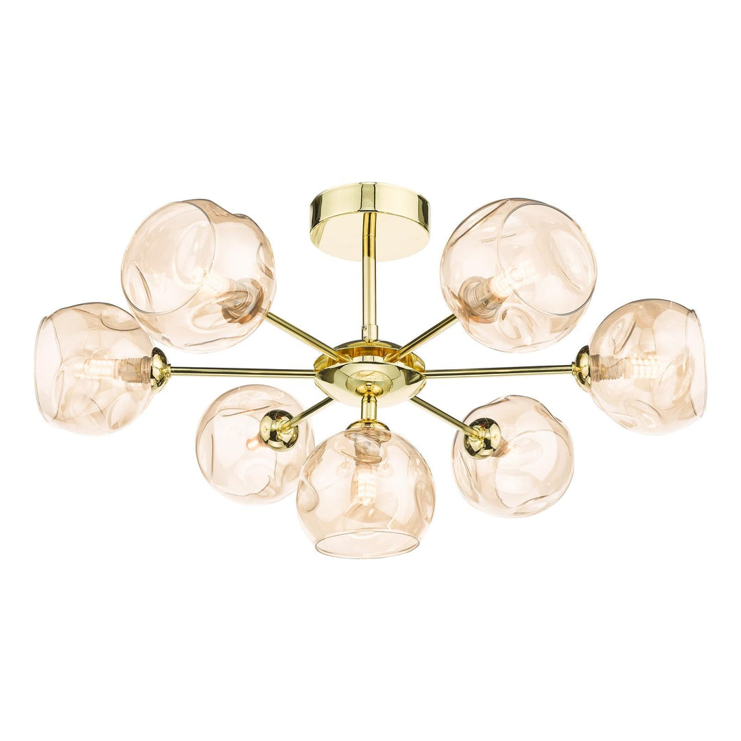 Dar COH3435-16 Cohen 7 Light Semi Flush Polished Gold With Organic Amber Glass