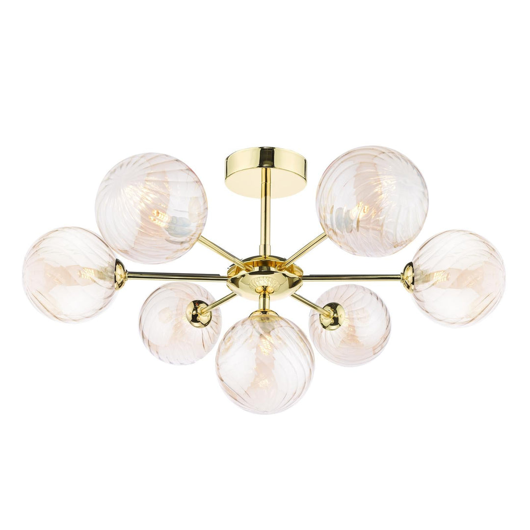 Dar COH3435-26 Cohen 7 Light Semi Flush Polished Gold With Twisted Amber Glass