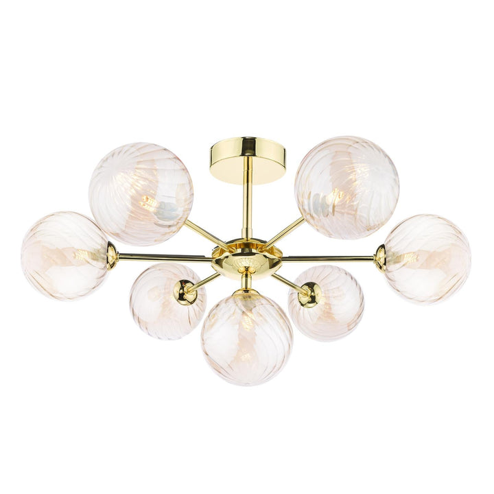 Dar COH3435-26 Cohen 7 Light Semi Flush Polished Gold With Twisted Amber Glass