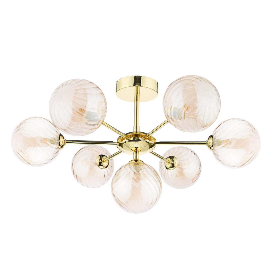 Dar COH3435-26 Cohen 7 Light Semi Flush Polished Gold With Twisted Amber Glass