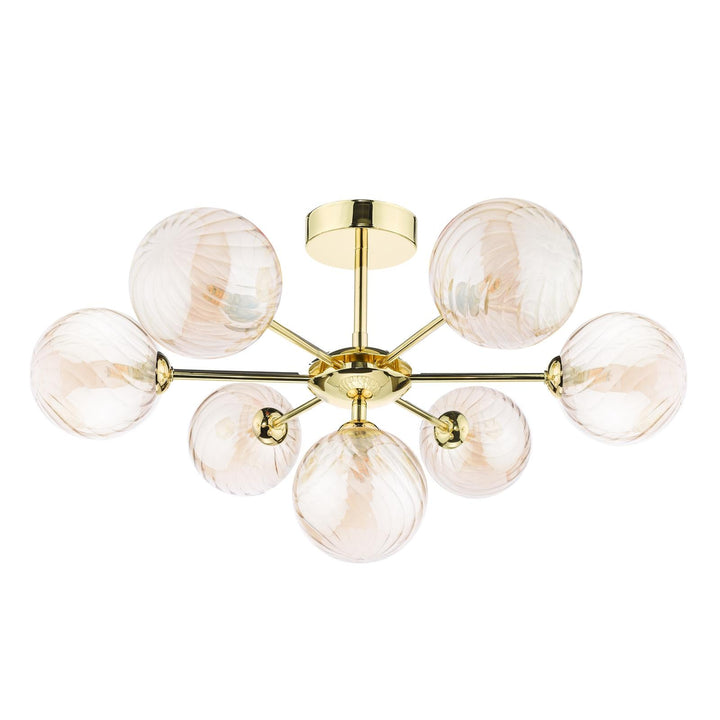 Dar COH3435-26 Cohen 7 Light Semi Flush Polished Gold With Twisted Amber Glass
