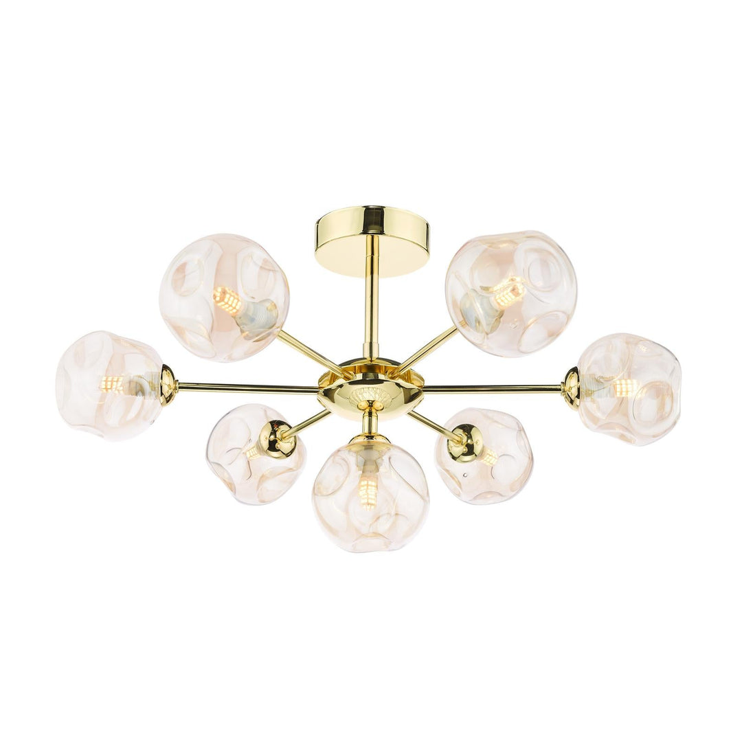 Dar COH3435-27 Cohen 7 Light Semi Flush Polished Gold With Closed Organic Amber  Glass