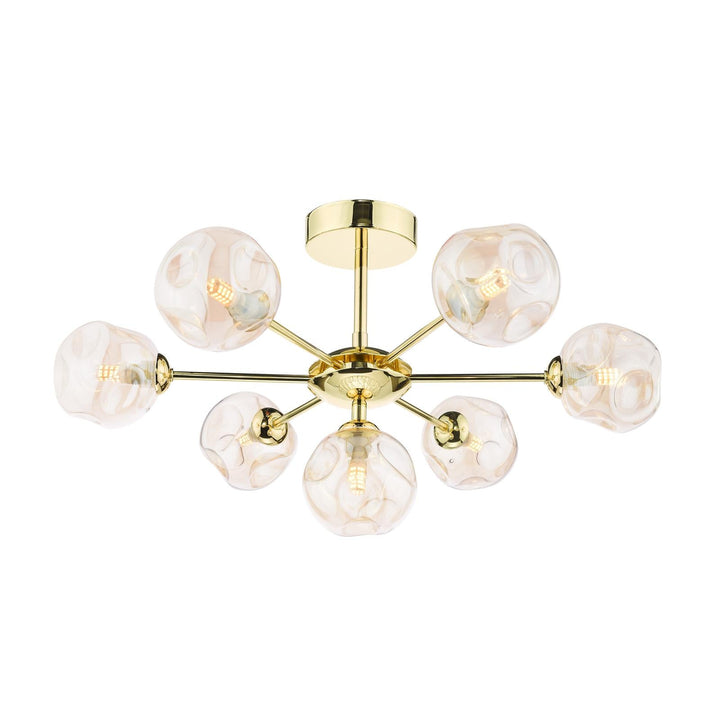 Dar COH3435-27 Cohen 7 Light Semi Flush Polished Gold With Closed Organic Amber  Glass