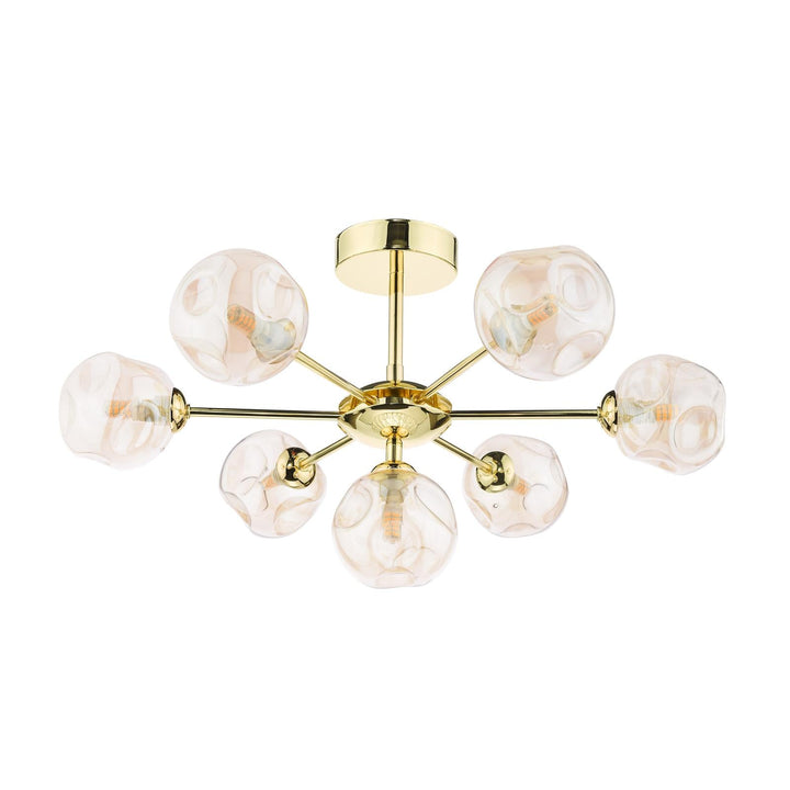 Dar COH3435-27 Cohen 7 Light Semi Flush Polished Gold With Closed Organic Amber  Glass