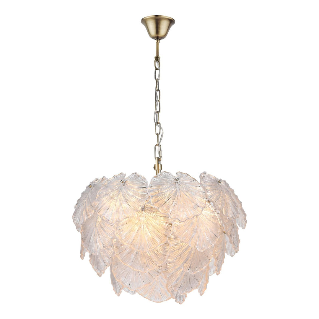 Dar COU2375 Courtney 10 Light Pendant Textured Glass and Antique Brass