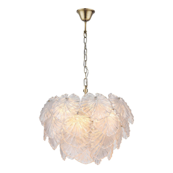 Dar COU2375 Courtney 10 Light Pendant Textured Glass and Antique Brass