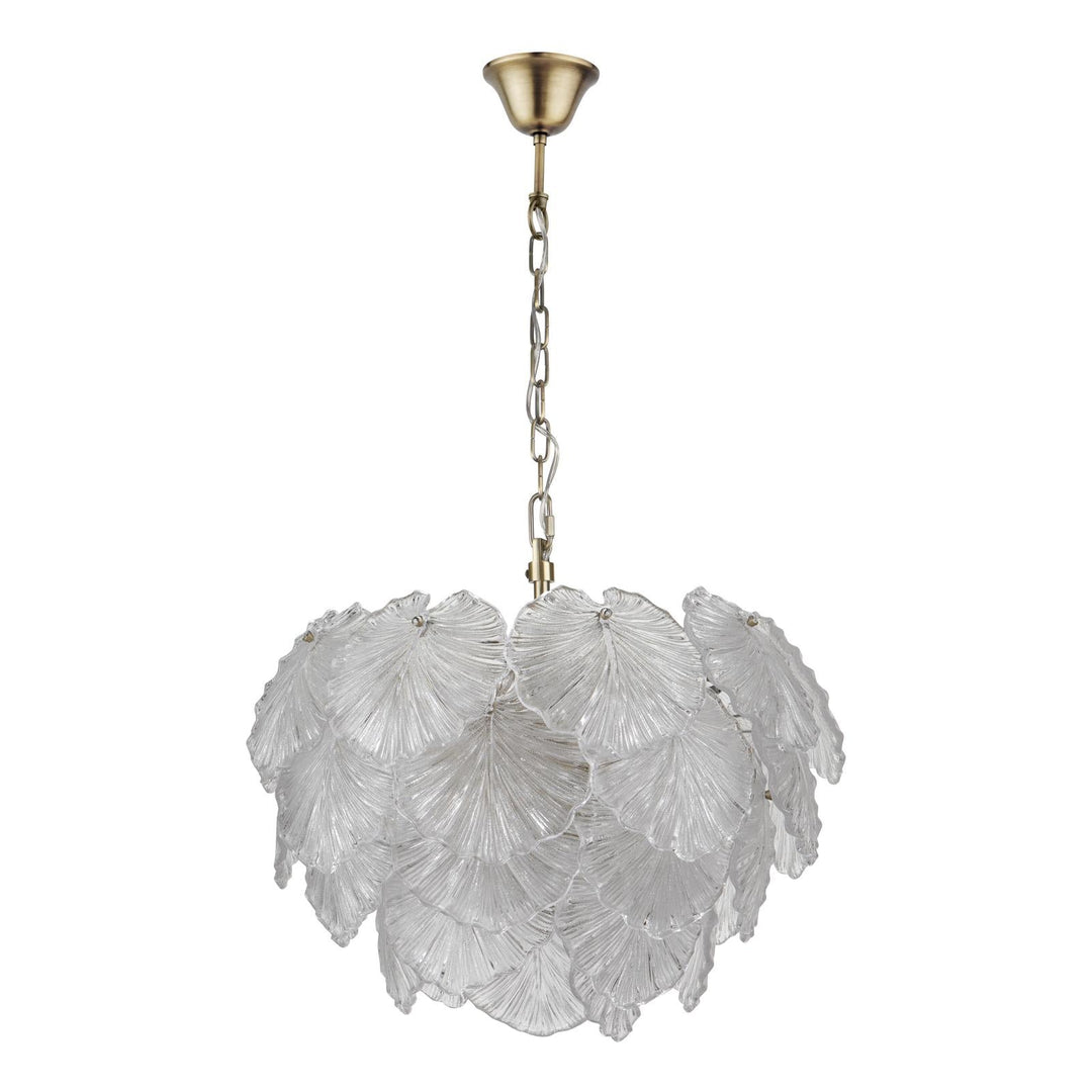 Dar COU2375 Courtney 10 Light Pendant Textured Glass and Antique Brass