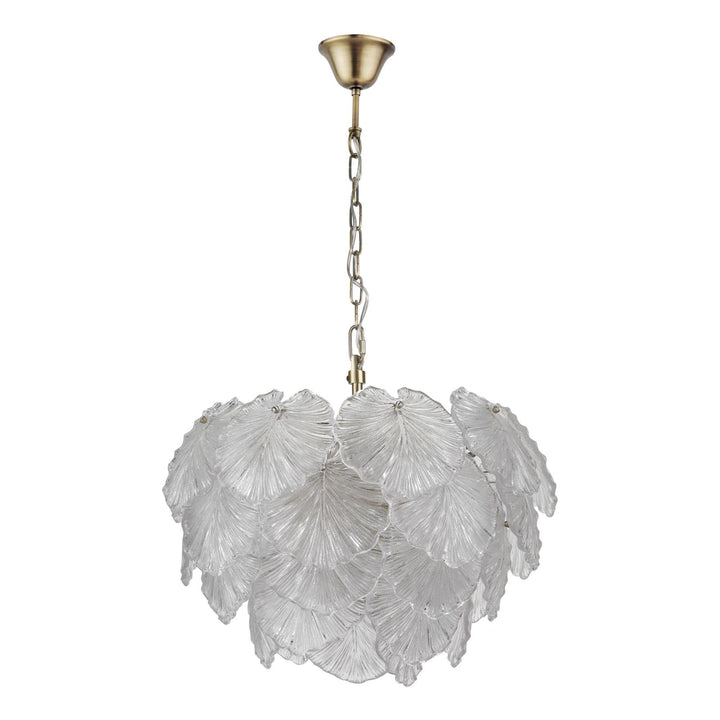 Dar COU2375 Courtney 10 Light Pendant Textured Glass and Antique Brass
