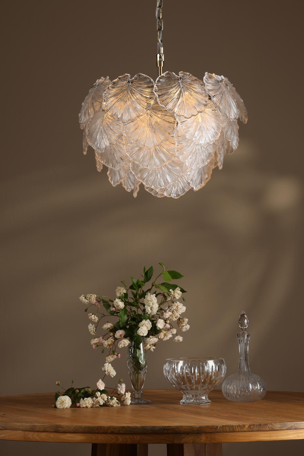 Dar COU2375 Courtney 10 Light Pendant Textured Glass and Antique Brass