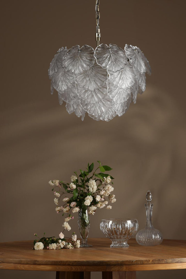 Dar COU2375 Courtney 10 Light Pendant Textured Glass and Antique Brass