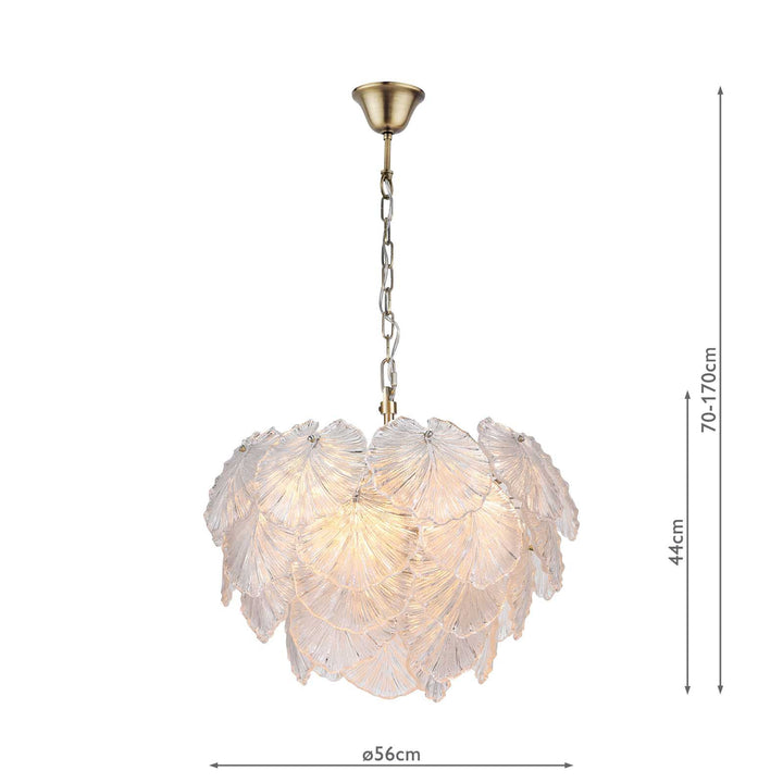 Dar COU2375 Courtney 10 Light Pendant Textured Glass and Antique Brass
