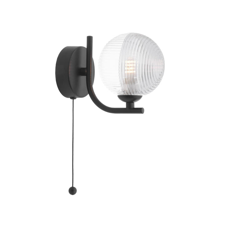 Dar CRA0722-18 Cradle Wall Light Matt Black With Smoked/Clear Ribbed Glass