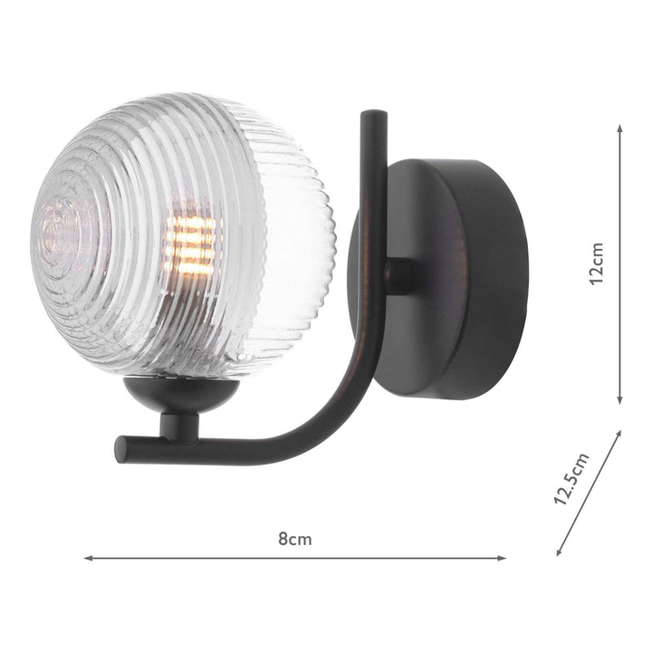 Dar CRA0722-18 Cradle Wall Light Matt Black With Smoked/Clear Ribbed Glass