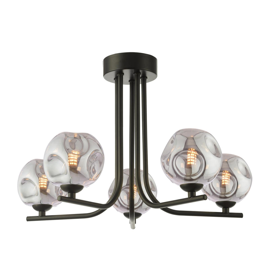 Dar CRA5422-28 Cradle 5 Light Semi Flush Matt Black With Closed Organic Smoked Glass