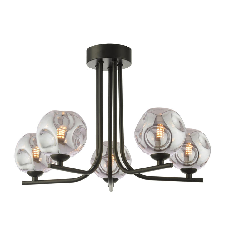 Dar CRA5422-28 Cradle 5 Light Semi Flush Matt Black With Closed Organic Smoked Glass