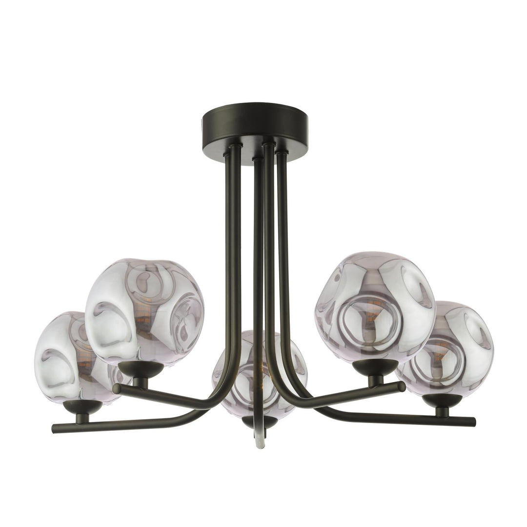Dar CRA5422-28 Cradle 5 Light Semi Flush Matt Black With Closed Organic Smoked Glass