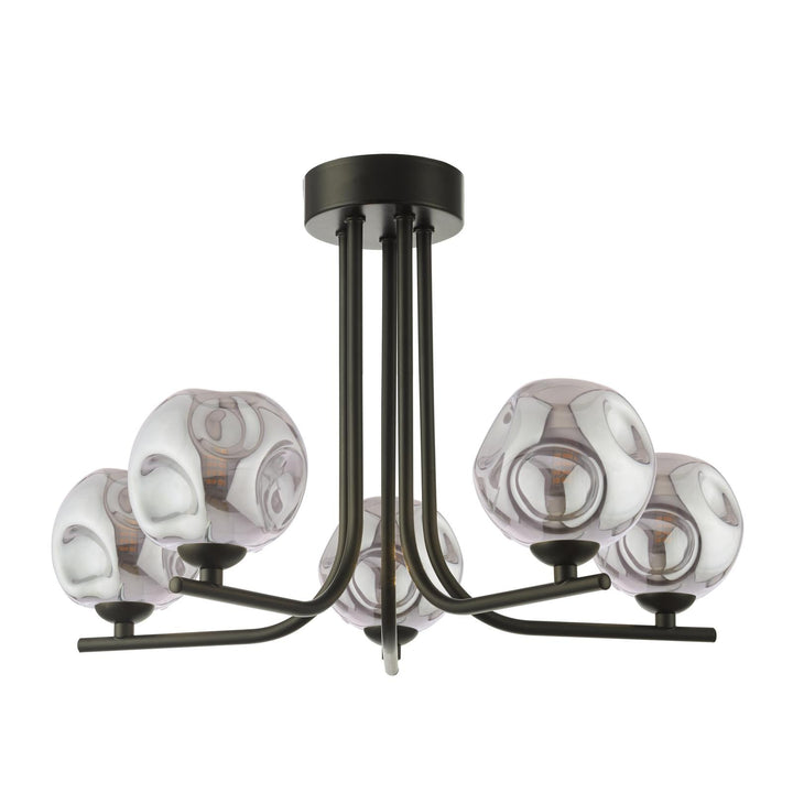 Dar CRA5422-28 Cradle 5 Light Semi Flush Matt Black With Closed Organic Smoked Glass