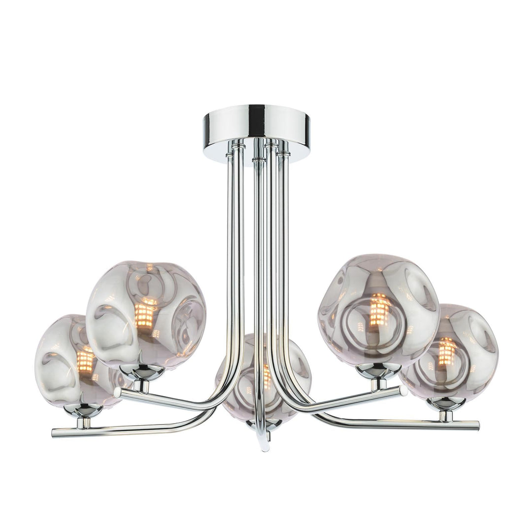 Dar CRA5450-28 Cradle 5 Light Semi Flush Polished Chrome With Closed Organic Smoked Glass