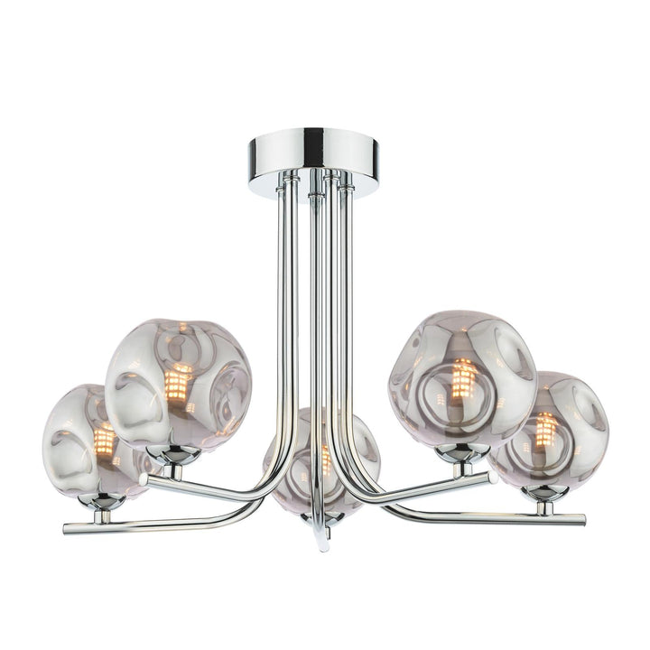 Dar CRA5450-28 Cradle 5 Light Semi Flush Polished Chrome With Closed Organic Smoked Glass