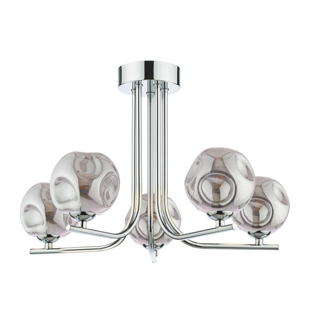 Dar CRA5450-28 Cradle 5 Light Semi Flush Polished Chrome With Closed Organic Smoked Glass